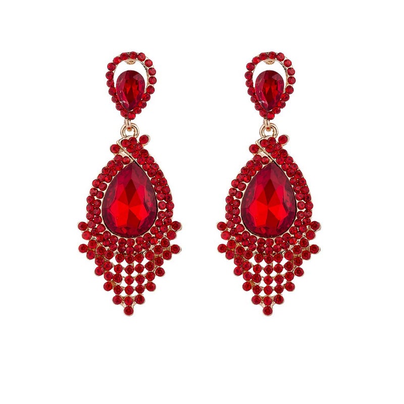 YINLI Long Full Red Rhinestone Crystal Dangle Chandelier Drop Earrings Fashion Jewelry (Style04) - Image 1